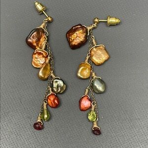Multicolor Freshwater pearls & semiprecious stones Dangle Earrings